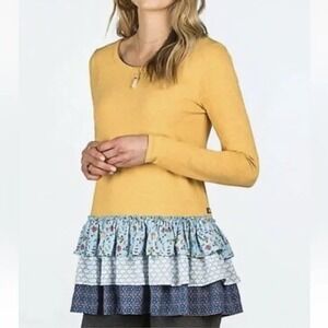 Matilda Jane Graduate Girls Mustard Yellow Ruffle Tiered Dress Tunic M